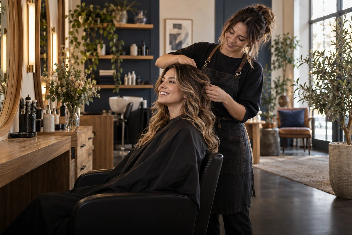 Industry illustration of a stylist serving a salon client
